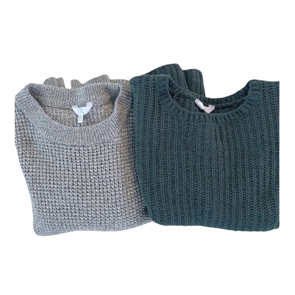 Time and Tru Sweater Bundle Women XL Green Gray Chunky Waffle Knit Cozy Casual